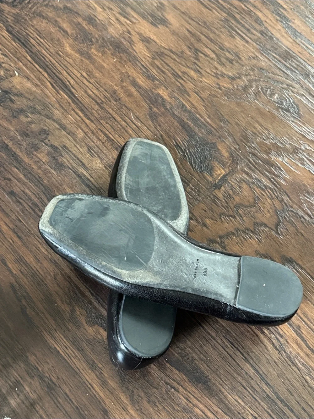 Tory Burch Black Leather Square-Toe Logo Flats
